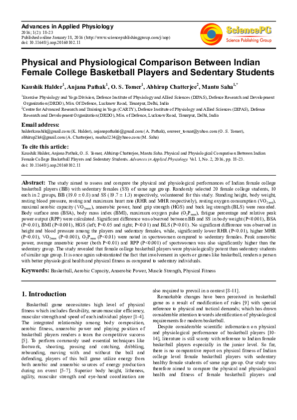 (PDF) Physical and Physiological Comparison Between Indian Female ...