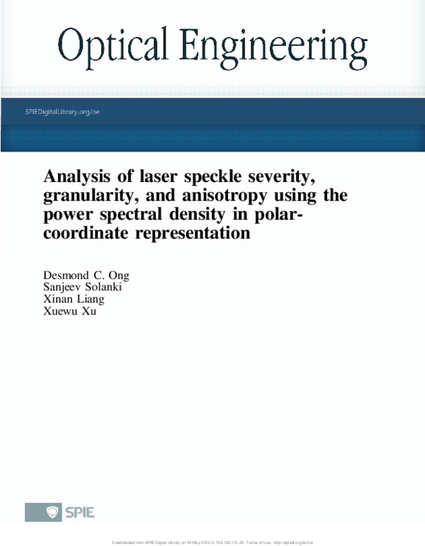 (PDF) Analysis of laser speckle severity, granularity, and anisotropy ...