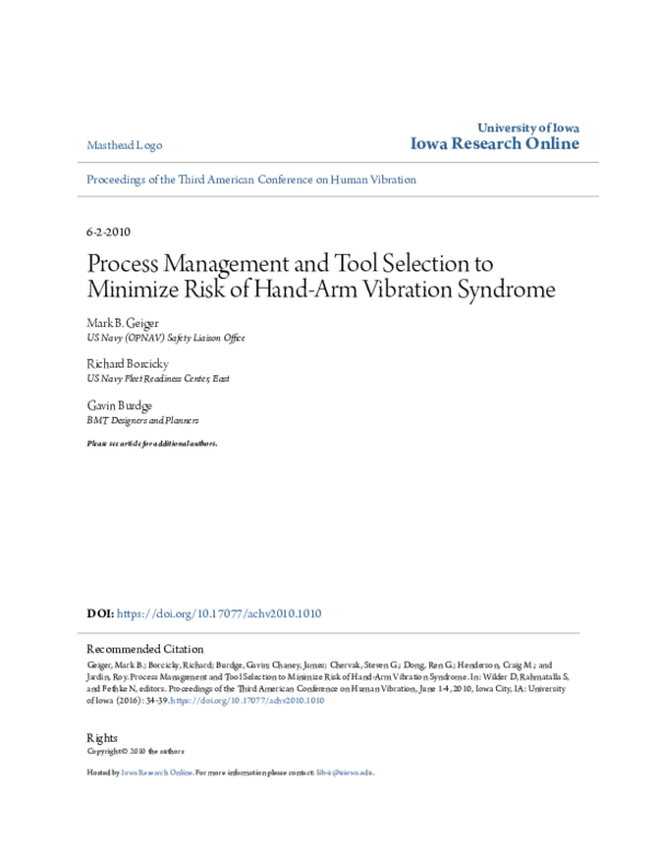 (PDF) Process Management and Tool Selection to Minimize Risk of Hand ...