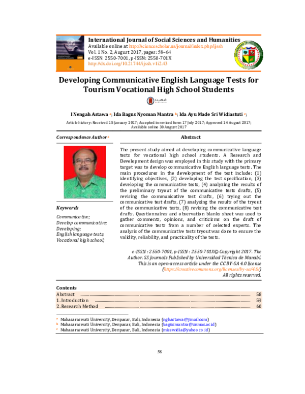 (PDF) Developing communicative English language tests for tourism ...