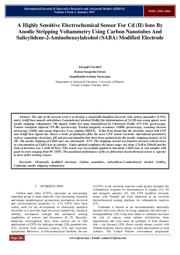 (PDF) A Highly Sensitive Electrochemical Sensor For Cd ( II ) Ions By ...