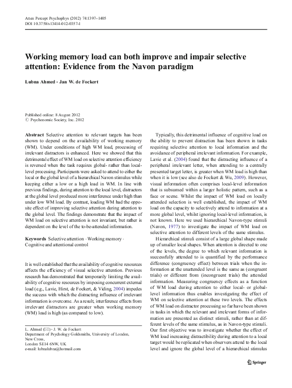 (PDF) Working memory load can both improve and impair selective ...