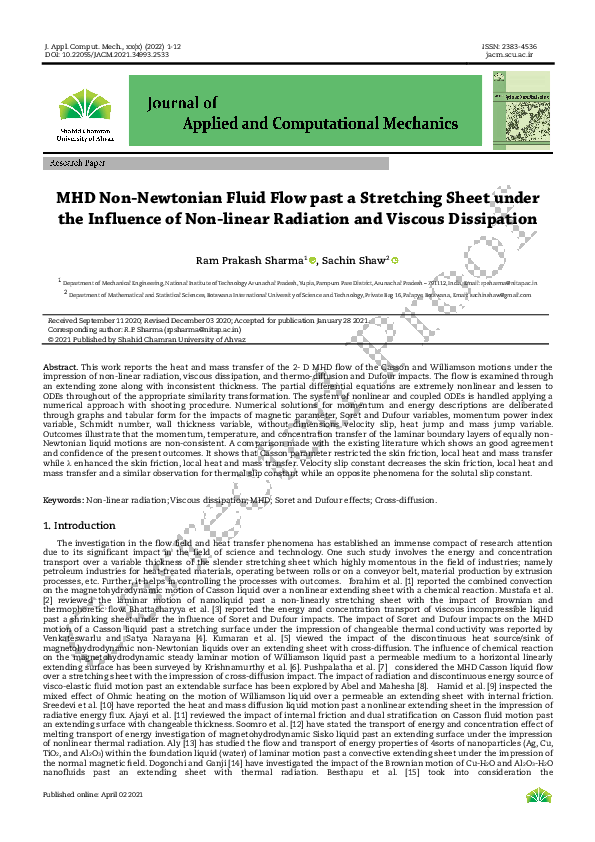 (PDF) MHD Non-Newtonian Fluid Flow past a Stretching Sheet under the ...