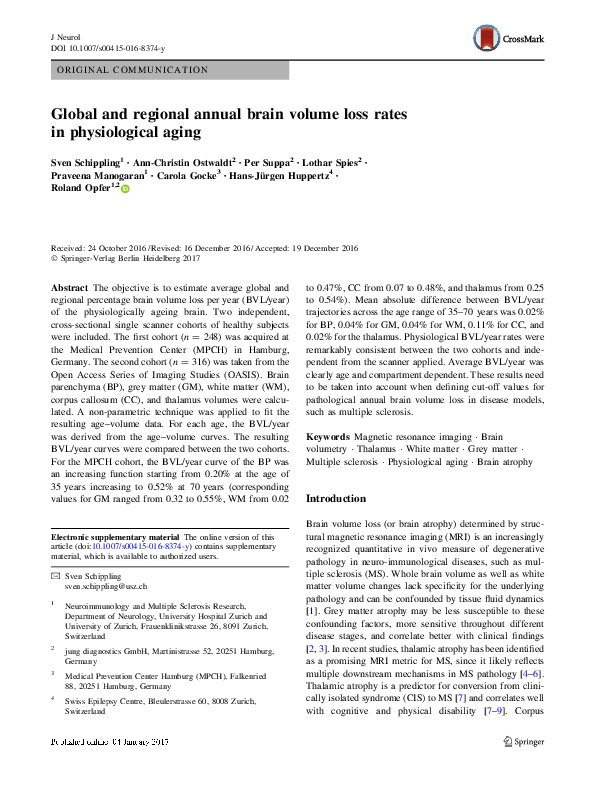 (PDF) Global and regional annual brain volume loss rates in ...