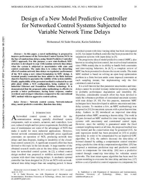 (PDF) Design of a New Model Predictive Controller for Networked Control ...