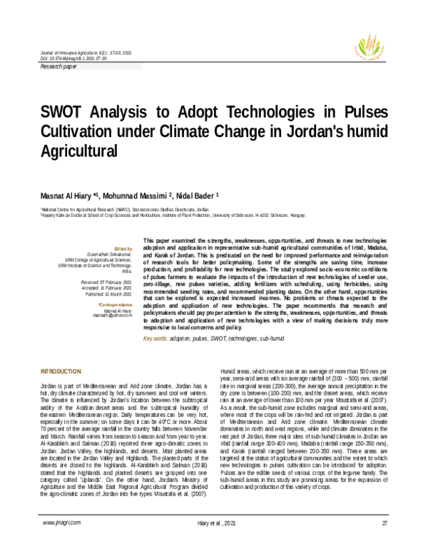 (PDF) SWOT Analysis to Adopt Technologies in Pulses Cultivation Under ...
