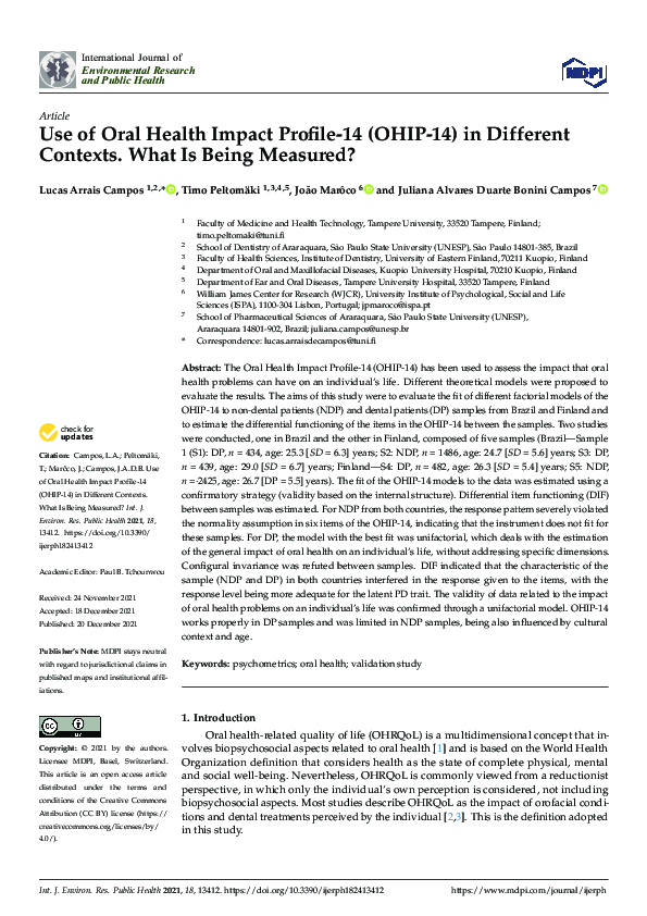 (PDF) Use of Oral Health Impact Profile14 (OHIP14) in Different