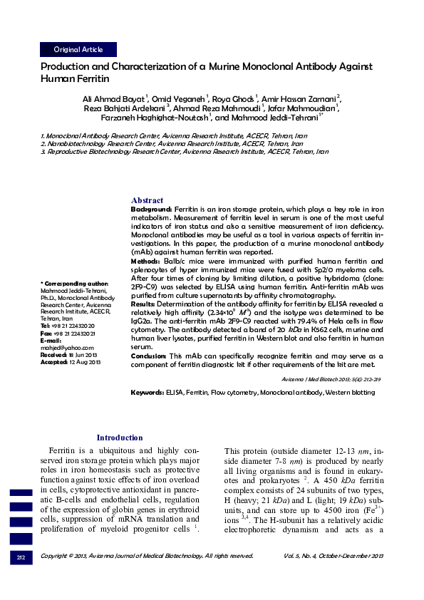 (PDF) Production and Characterization of a Murine Monoclonal Antibody ...
