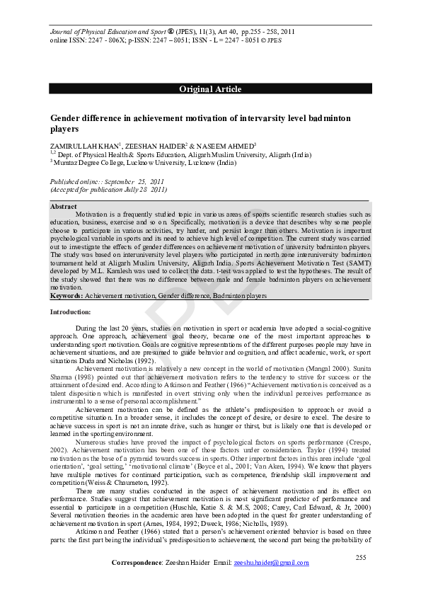 (PDF) Gender difference in achievement motivation of intervarsity level ...