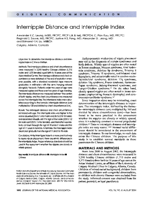 (PDF) Internipple distance and internipple index