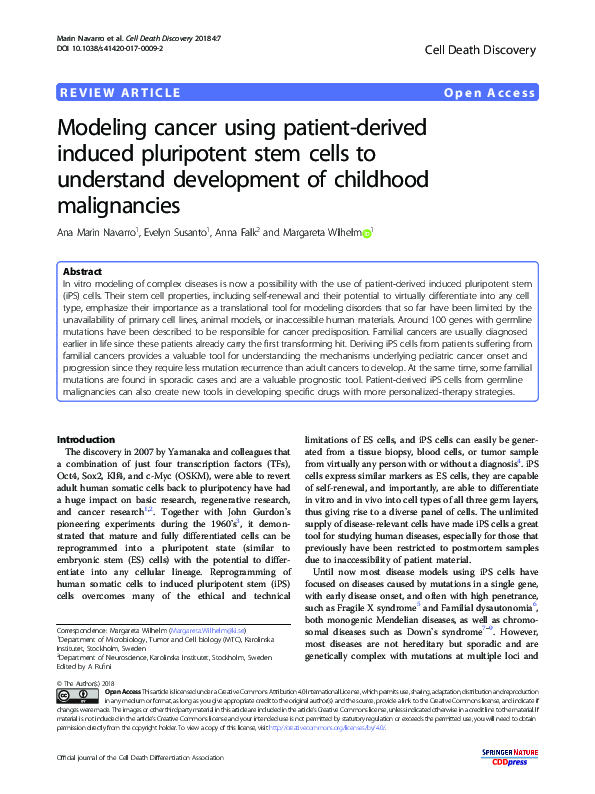 (PDF) Modeling cancer using patient-derived induced pluripotent stem ...
