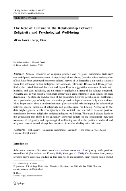 (PDF) The Role of Culture In the Relationship Between Religiosity and ...