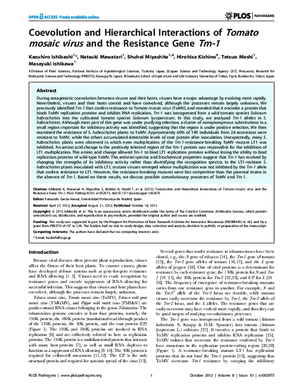 (PDF) Coevolution and hierarchical interactions of Tomato mosaic virus ...