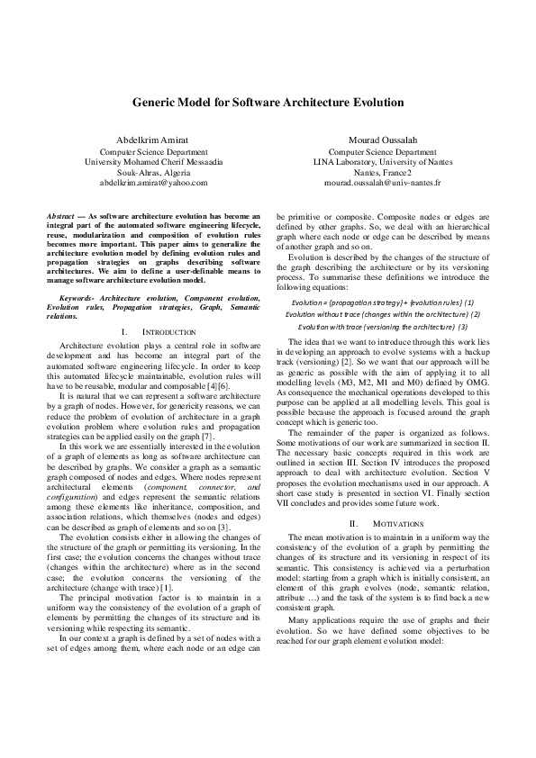 (PDF) Generic Model for Software Architecture Evolution