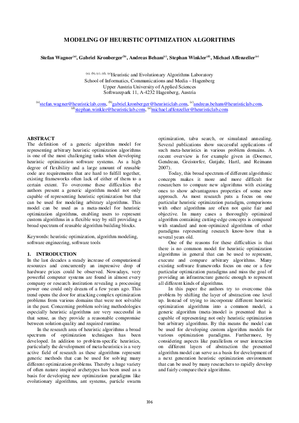 (PDF) Modeling of heuristic optimization algorithms