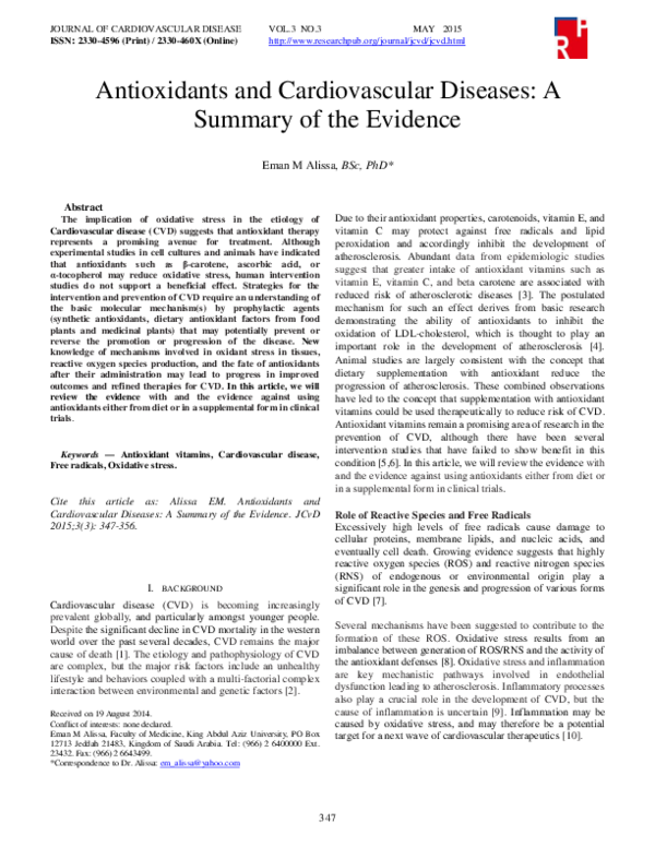 (PDF) Antioxidants and Cardiovascular Diseases A Summary of the