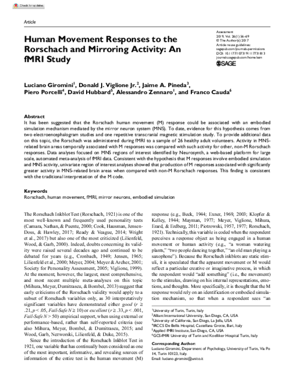 (PDF) Human Movement Responses to the Rorschach and Mirroring Activity ...