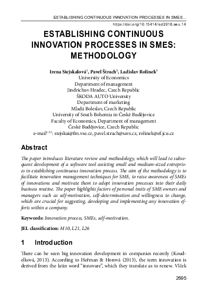 (PDF) Establishing Continuous Innovation Processes in SMEs: Methodology
