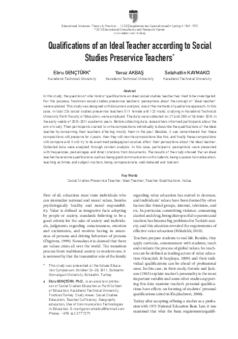 (PDF) Qualifications of an Ideal Teacher According to Social Studies ...
