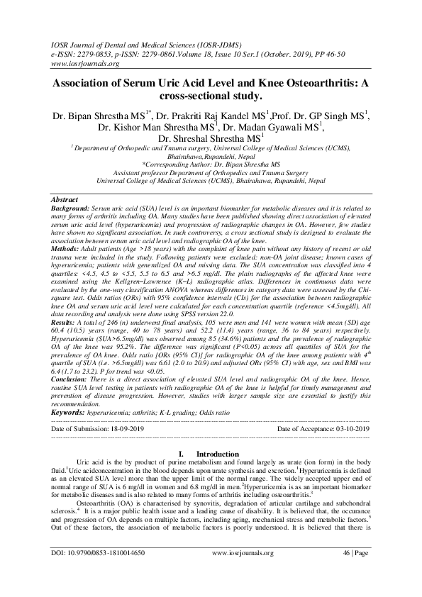 (PDF) Association of Serum Uric Acid Level and Knee Osteoarthritis: A ...