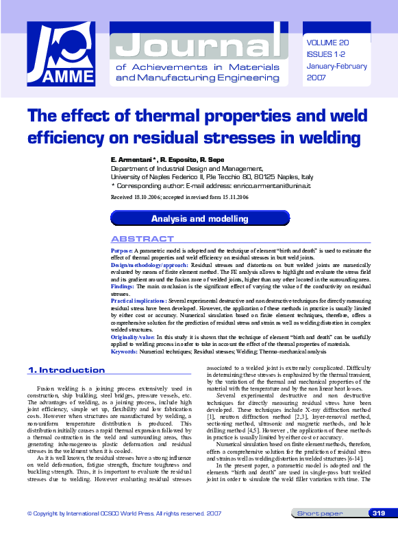 (PDF) The effect of thermal properties and weld efficiency on residual ...