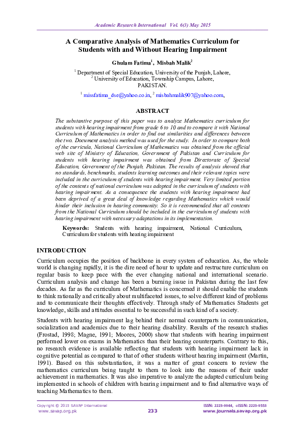 (PDF) A Comparative Analysis of Mathematics Curriculum for Students ...