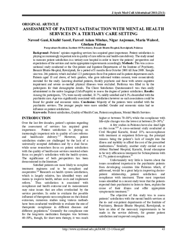 (PDF) Assessment of Patient Satisfaction with Mental Health Services in ...