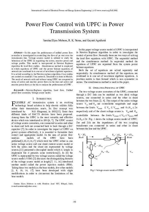 (PDF) Power Flow Control with UPFC in Power Transmission System