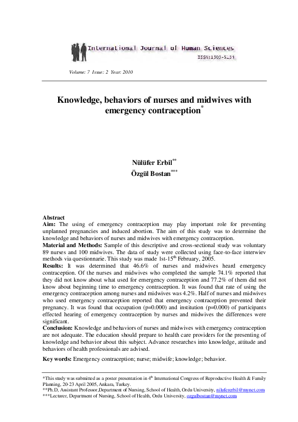 (PDF) Knowledge and behaviors of nurses and midwives with emergency ...