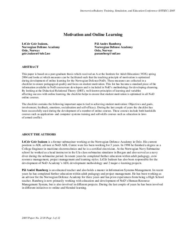 (PDF) Motivation and online learning