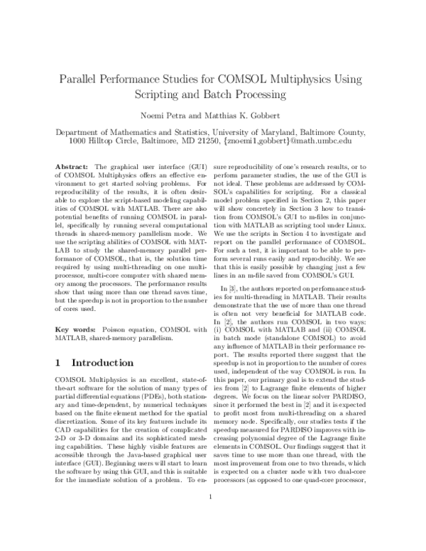 (PDF) Parallel performance studies for COMSOL Multiphysics using ...