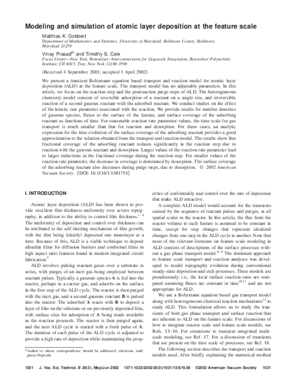 (PDF) Modeling and simulation of atomic layer deposition at the feature ...