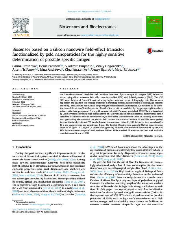(PDF) Biosensor based on a silicon nanowire field-effect transistor ...