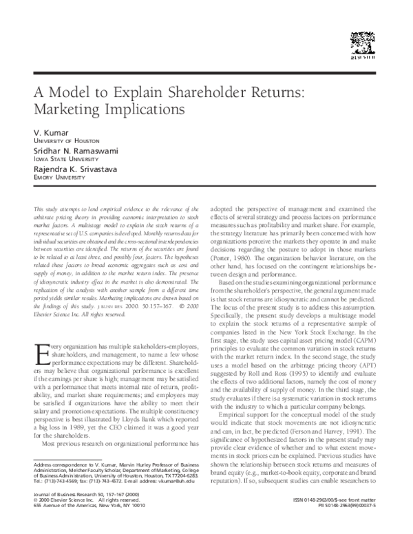 (PDF) A Model to Explain Shareholder Returns