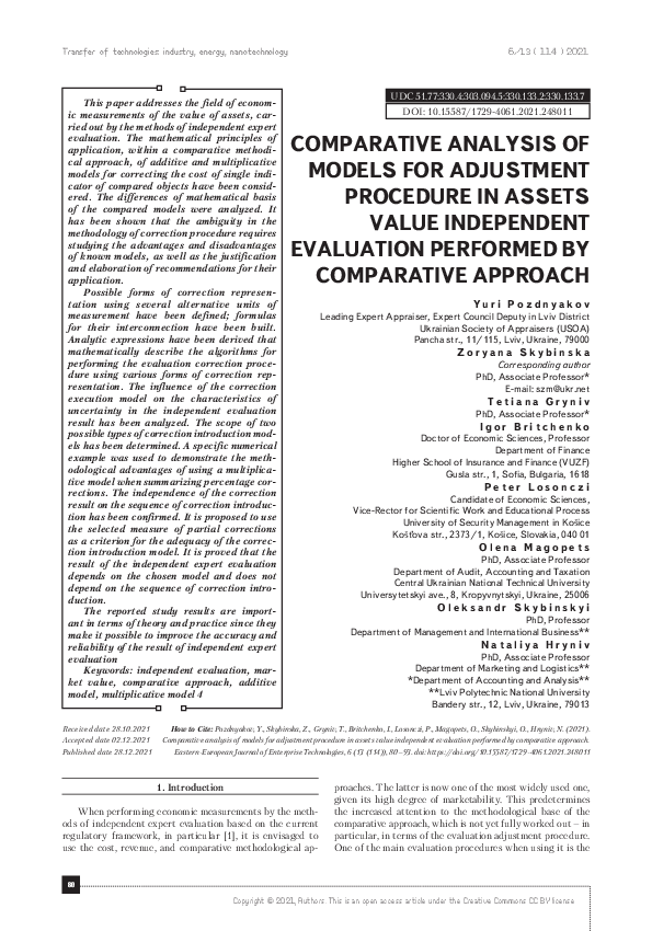 (PDF) Comparative analysis of models for adjustment procedure in assets ...