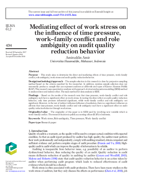 (PDF) Mediating effect of work stress on the influence of time pressure ...