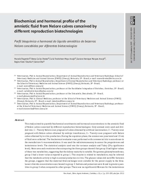 (PDF) Biochemical and hormonal profile of the amniotic fluid from ...