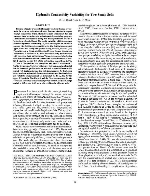 (PDF) Hydraulic Conductivity Variability for Two Sandy Soils