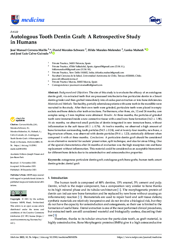 (PDF) Autologous Tooth Dentin Graft: A Retrospective Study in Humans