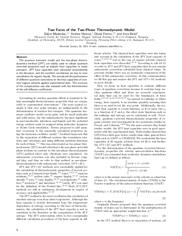 (PDF) Two Faces of the Two Phase Thermodynamic Model
