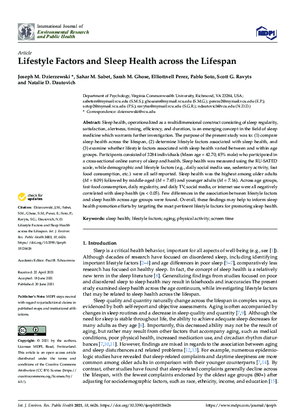 (PDF) Lifestyle Factors and Sleep Health across the Lifespan