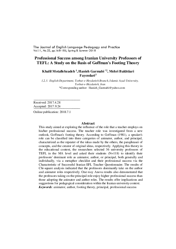 (PDF) Iranian EFL Teachers' and Students' Perceptions towards the First ...