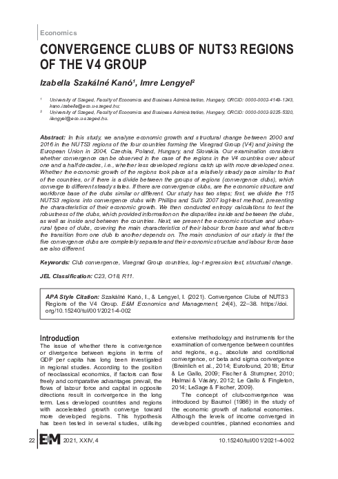 (PDF) Convergence Clubs of NUTS3 Regions of the V4 Group