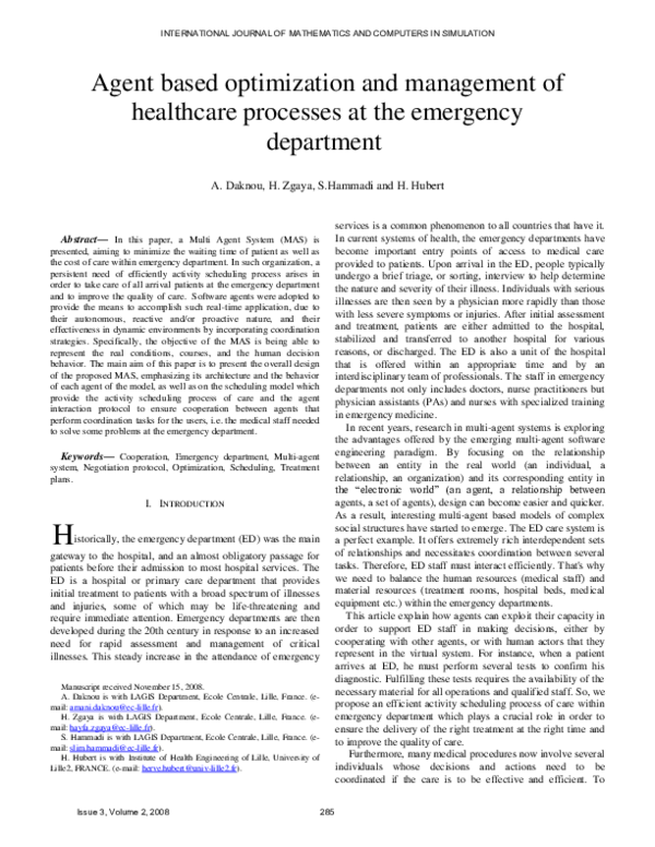 (PDF) Agent based optimization and management of healthcare processes ...