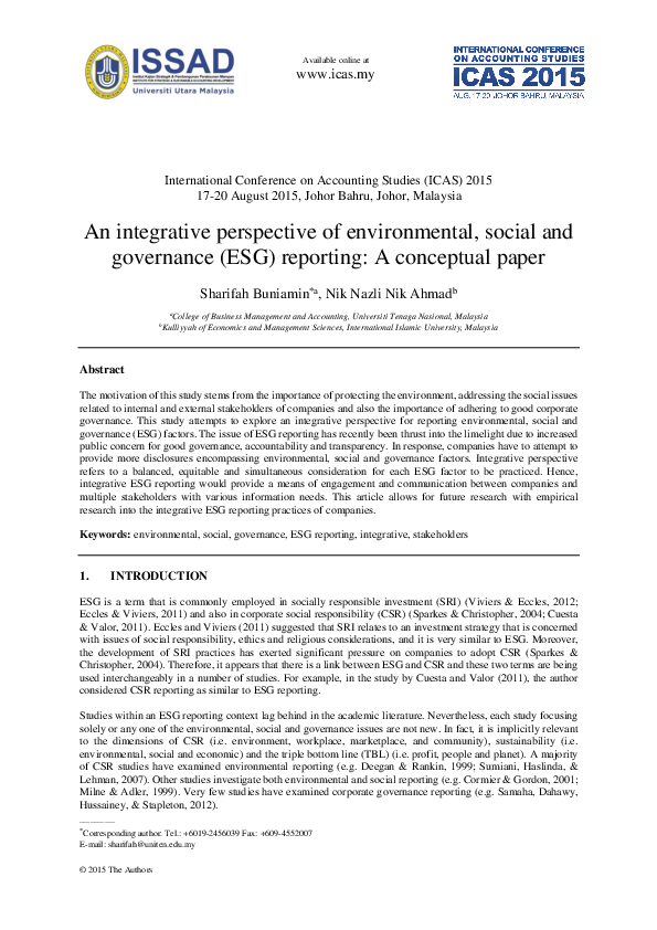 (PDF) An integrative perspective of environmental, social and ...