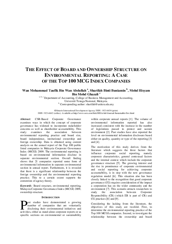 (PDF) The Effect of Board and Ownership Structure on Environmental ...