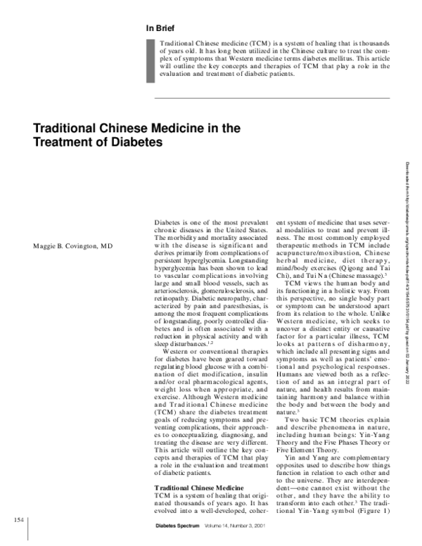 (PDF) Traditional Chinese Medicine in the Treatment of Diabetes