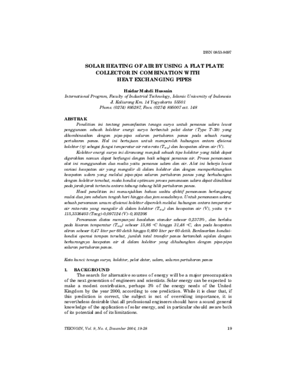 (PDF) Solar heating of air by using a flat plate collector in ...