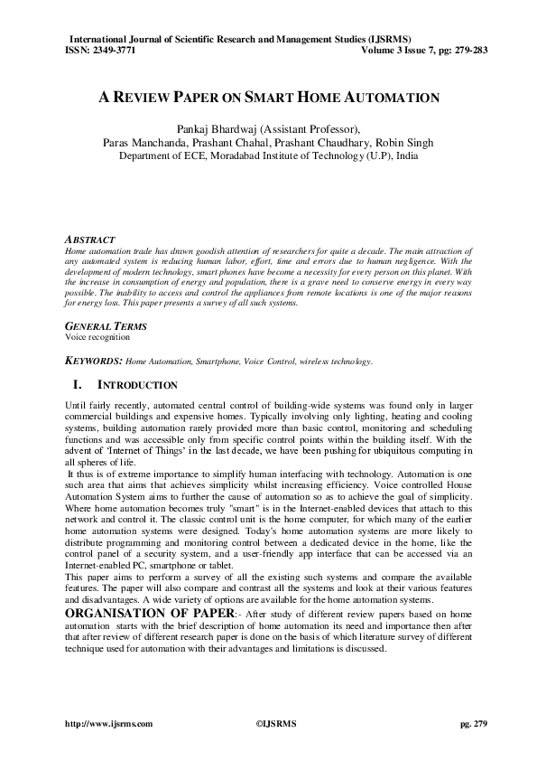 (PDF) A Review Paper on Smart Home Automation