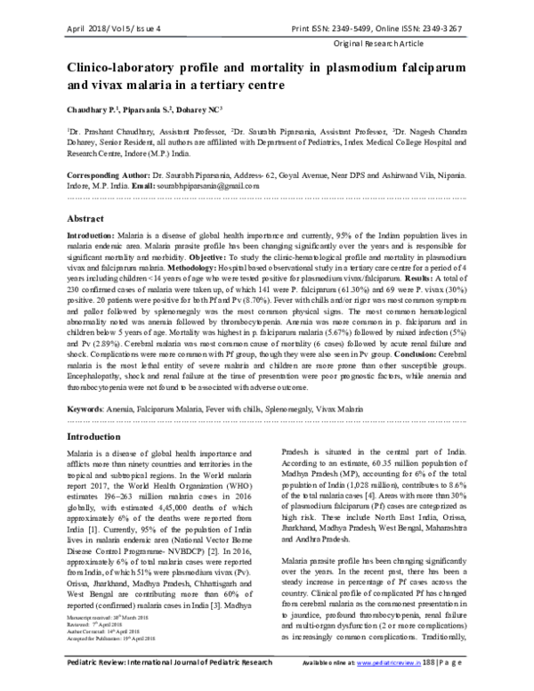(PDF) Clinico-laboratory profile and mortality in plasmodium falciparum ...